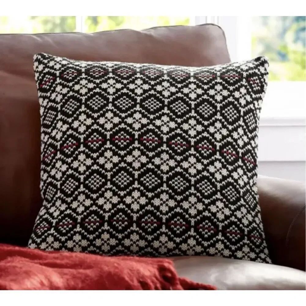 Pottery BarnโLexington Fair Isle Sweater Knit Square Pillow Cover Black Red